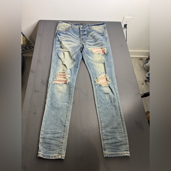 Amiri Mx1 Leather Patch Authentic Size 33 Denim Jeans - Picture 3 of 9